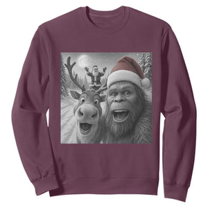 Funny Bigfoot Selfie Christmas Sweatshirt Santa Reindeer Sasquatch Xmas TS14 Maroon Print Your Wear