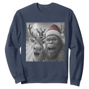 Funny Bigfoot Selfie Christmas Sweatshirt Santa Reindeer Sasquatch Xmas TS14 Navy Print Your Wear