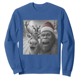 Funny Bigfoot Selfie Christmas Sweatshirt Santa Reindeer Sasquatch Xmas TS14 Royal Blue Print Your Wear