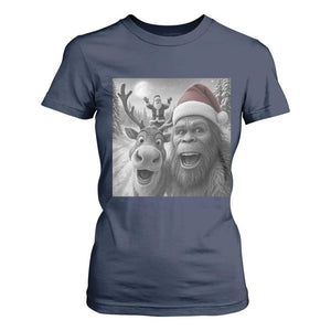 Funny Bigfoot Selfie Christmas T Shirt For Women Santa Reindeer Sasquatch Xmas TS14 Navy Print Your Wear