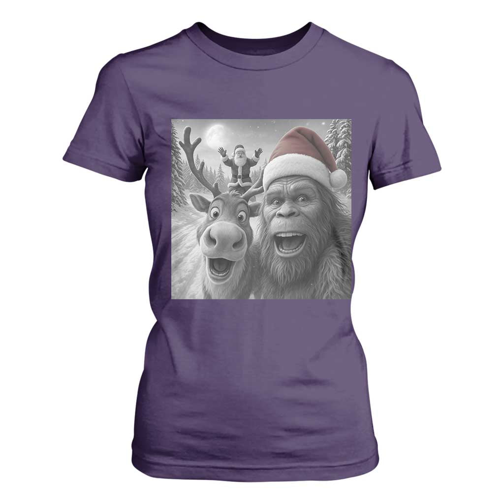 Funny Bigfoot Selfie Christmas T Shirt For Women Santa Reindeer Sasquatch Xmas TS14 Purple Print Your Wear