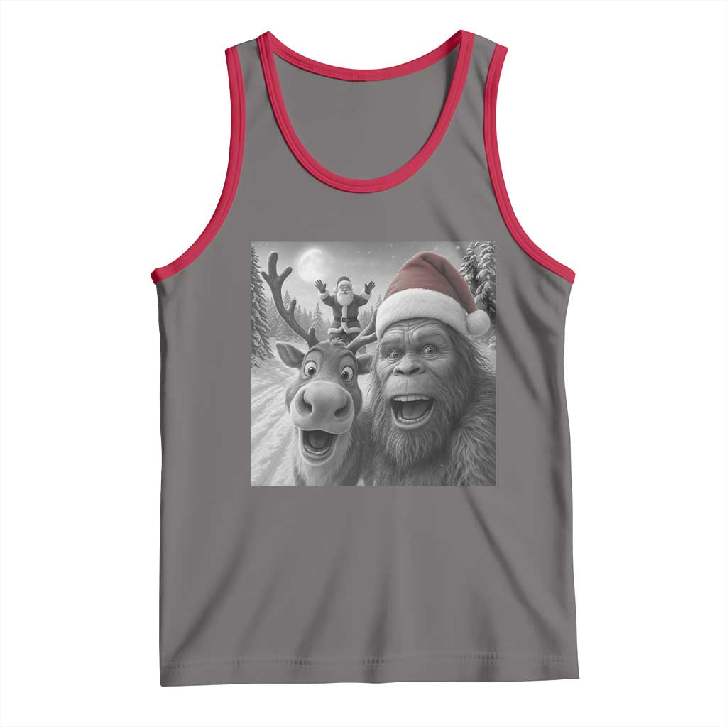 Funny Bigfoot Selfie Christmas Tank Top Santa Reindeer Sasquatch Xmas TS14 Deep Heather Red Print Your Wear