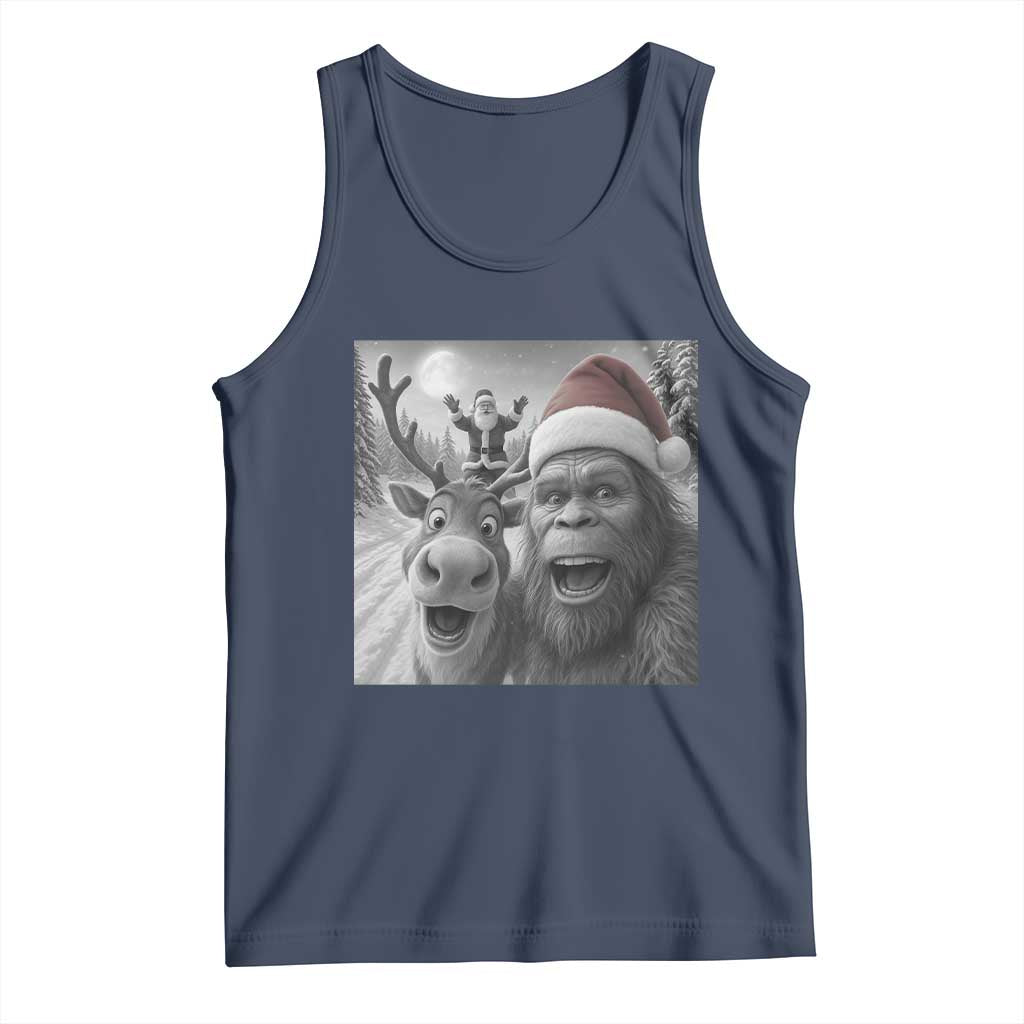 Funny Bigfoot Selfie Christmas Tank Top Santa Reindeer Sasquatch Xmas TS14 Navy Print Your Wear
