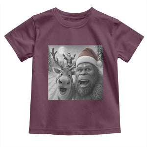 Funny Bigfoot Selfie Christmas Toddler T Shirt Santa Reindeer Sasquatch Xmas TS14 Maroon Print Your Wear