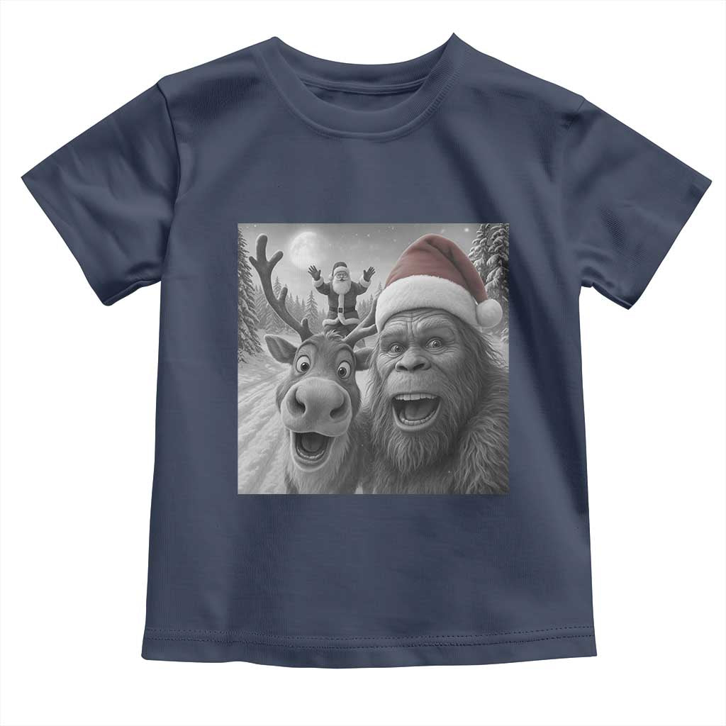 Funny Bigfoot Selfie Christmas Toddler T Shirt Santa Reindeer Sasquatch Xmas TS14 Navy Print Your Wear