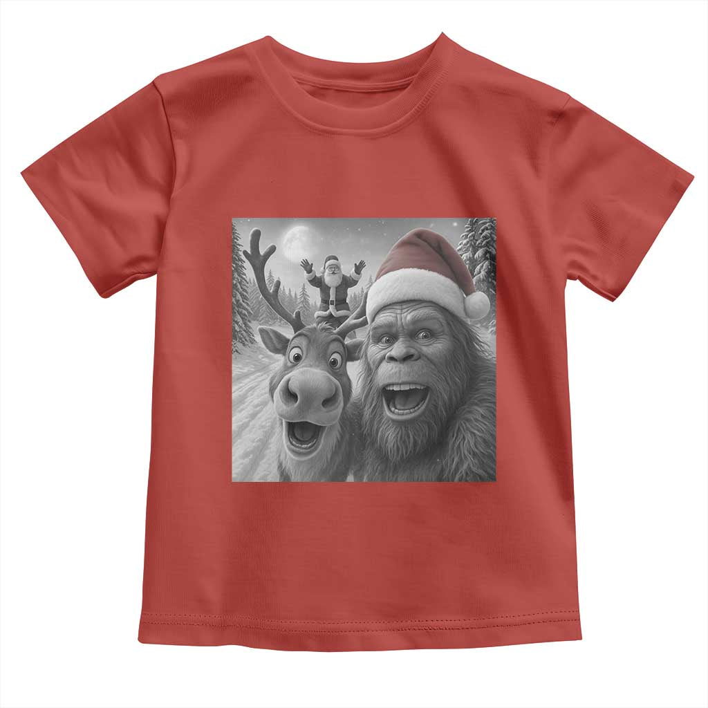 Funny Bigfoot Selfie Christmas Toddler T Shirt Santa Reindeer Sasquatch Xmas TS14 Red Print Your Wear