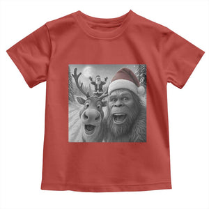 Funny Bigfoot Selfie Christmas Toddler T Shirt Santa Reindeer Sasquatch Xmas TS14 Red Print Your Wear