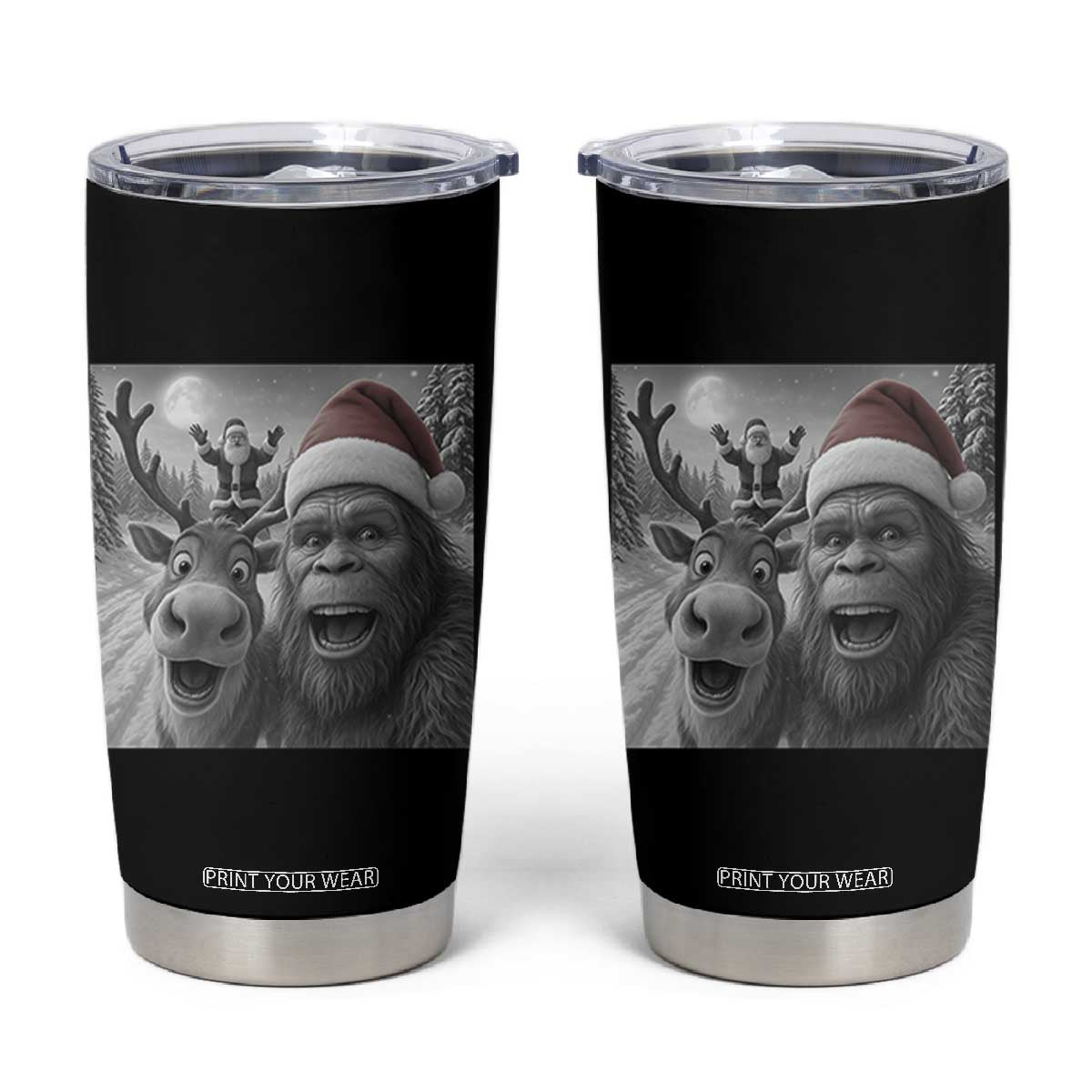 Funny Bigfoot Selfie Christmas Tumbler Cup Santa Reindeer Sasquatch Xmas TS14 Black Print Your Wear