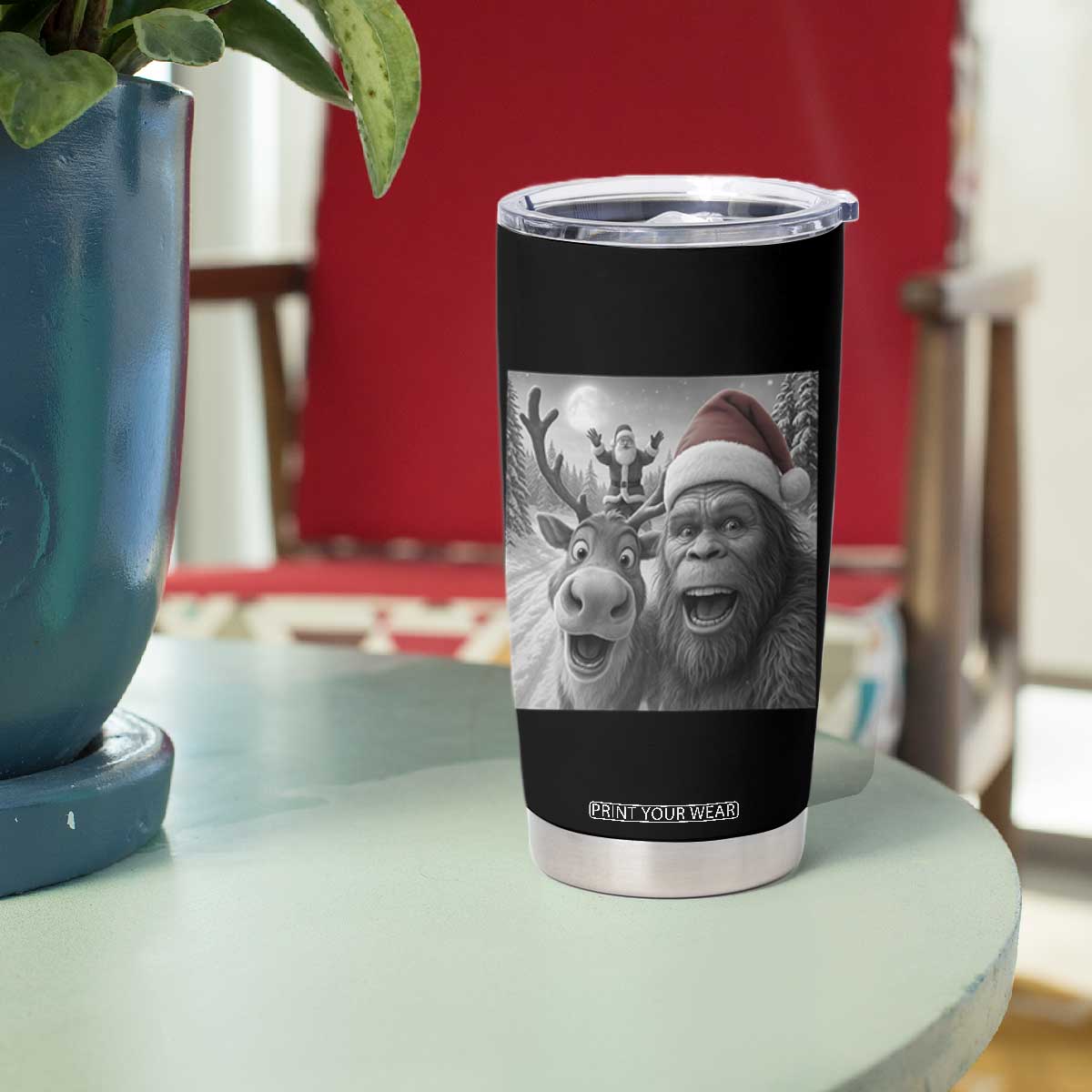Funny Bigfoot Selfie Christmas Tumbler Cup Santa Reindeer Sasquatch Xmas TS14 Print Your Wear
