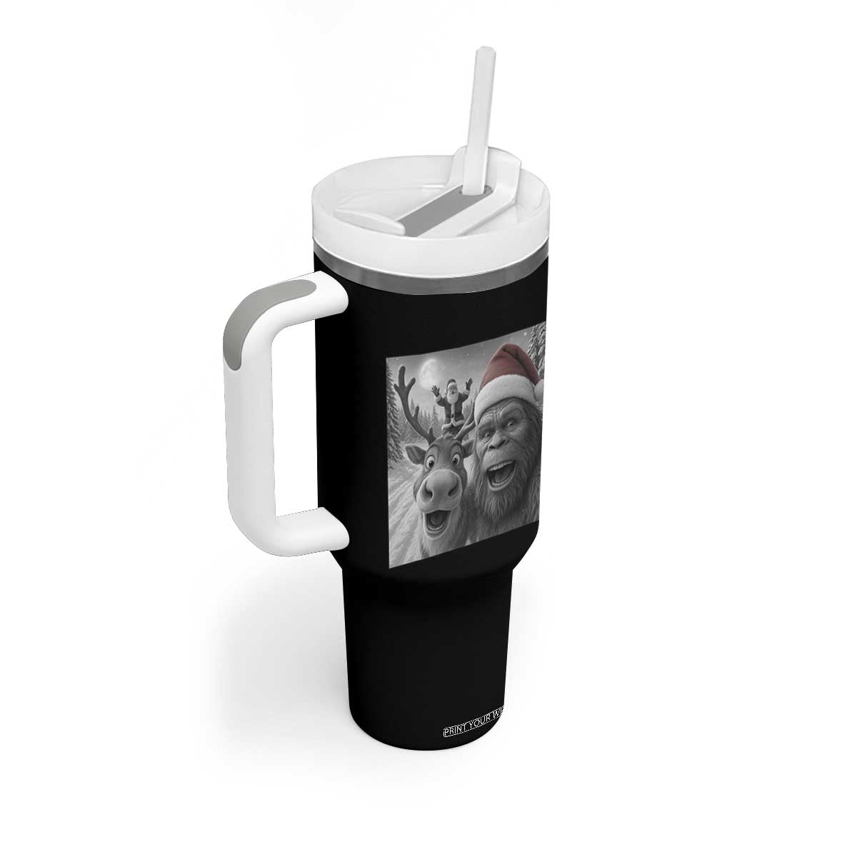 Funny Bigfoot Selfie Christmas Tumbler With Handle Santa Reindeer Sasquatch Xmas TS14 Print Your Wear