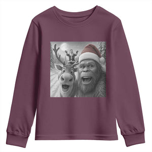 Funny Bigfoot Selfie Christmas Youth Sweatshirt Santa Reindeer Sasquatch Xmas TS14 Maroon Print Your Wear