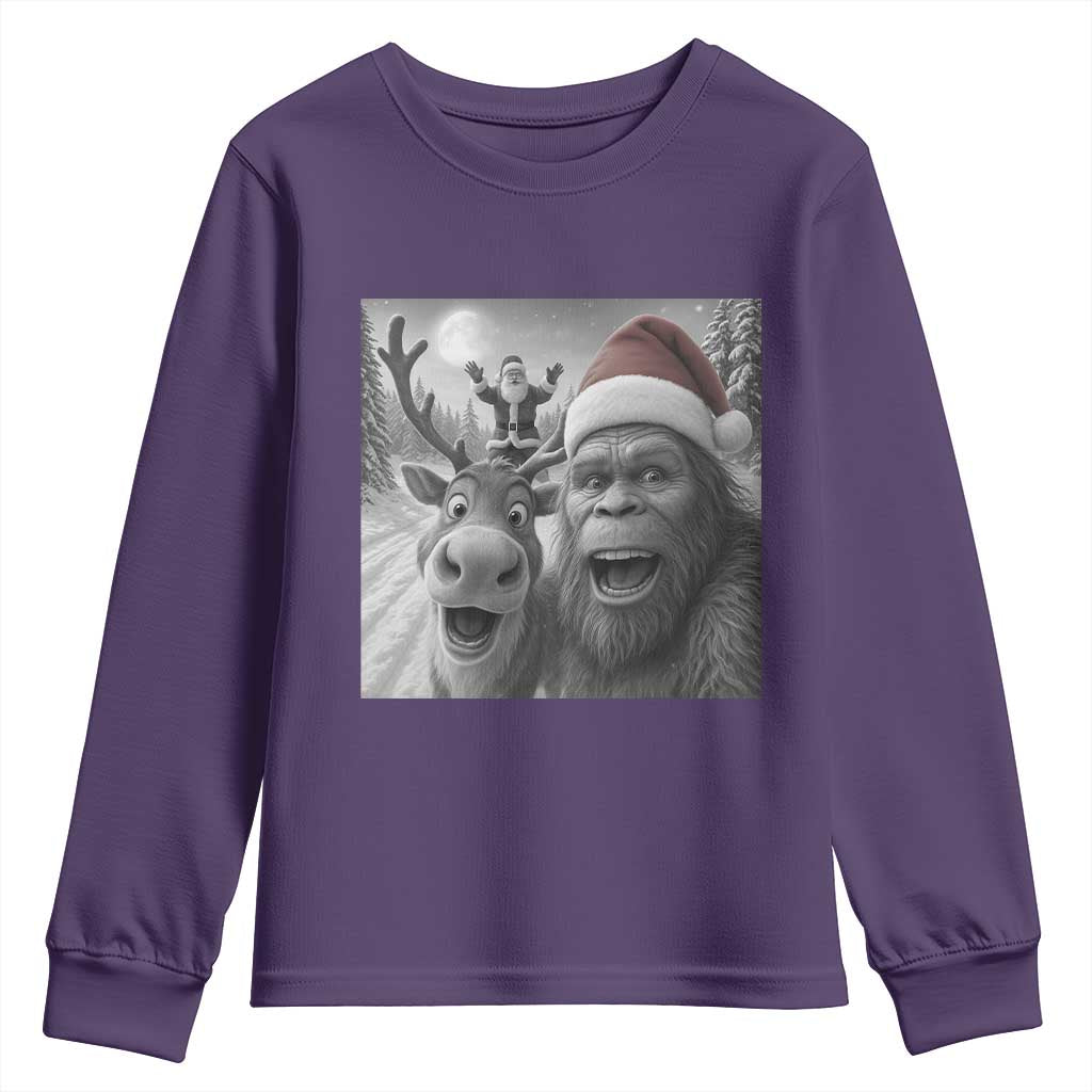 Funny Bigfoot Selfie Christmas Youth Sweatshirt Santa Reindeer Sasquatch Xmas TS14 Purple Print Your Wear