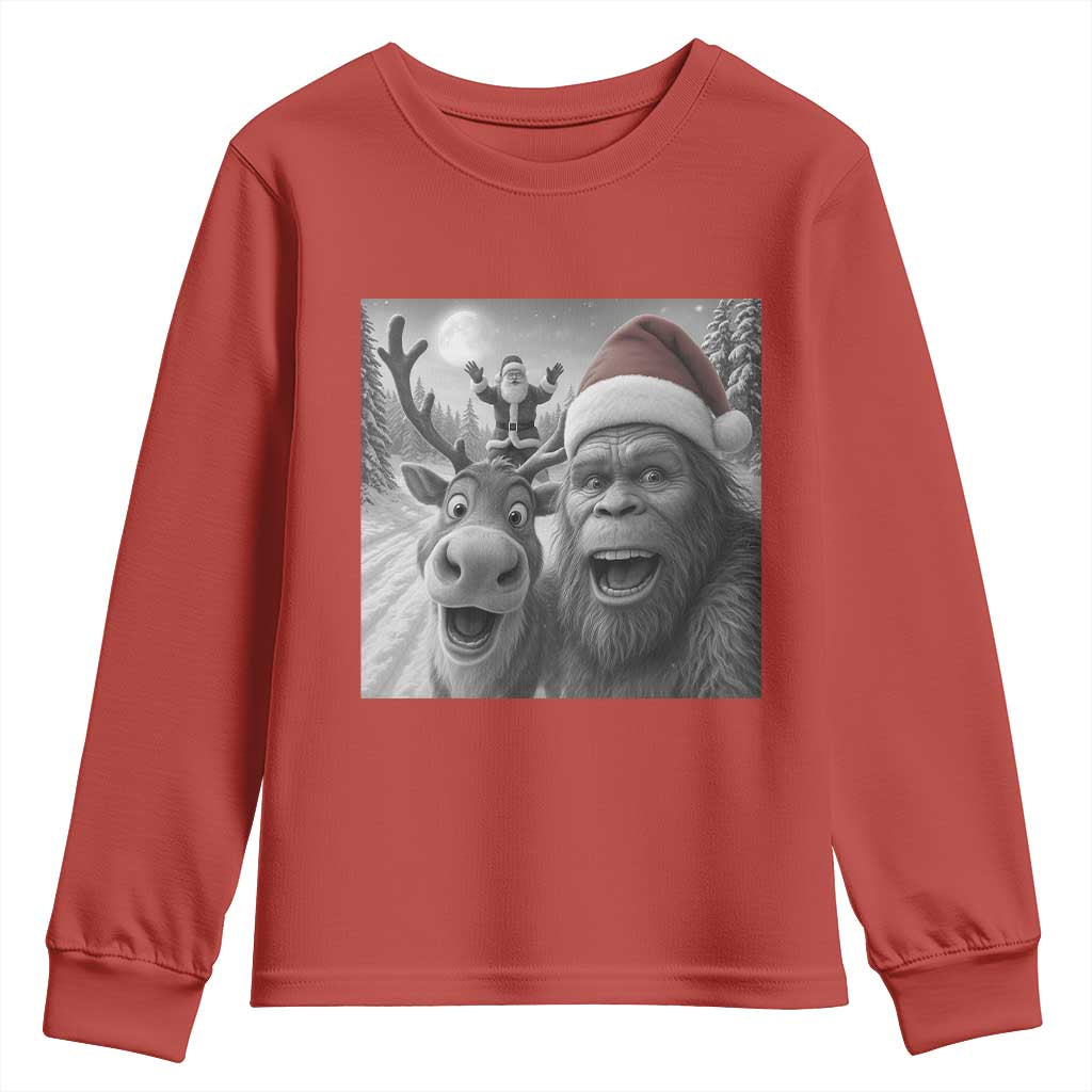 Funny Bigfoot Selfie Christmas Youth Sweatshirt Santa Reindeer Sasquatch Xmas TS14 Red Print Your Wear