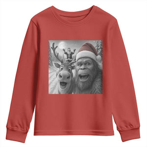Funny Bigfoot Selfie Christmas Youth Sweatshirt Santa Reindeer Sasquatch Xmas TS14 Red Print Your Wear