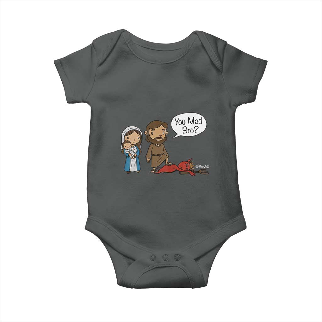 Funny Christian Baby Onesie You Mad Bro Matthew 2:16 TS14 Dark Heather Print Your Wear
