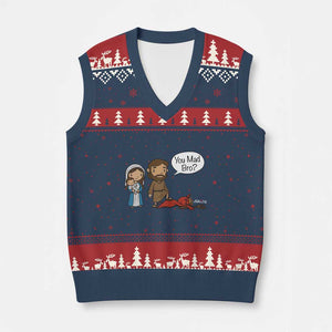 Funny Christian V-Neck Knit Sweater Vest You Mad Bro Matthew 2:16 TS14 Navy Red Print Your Wear