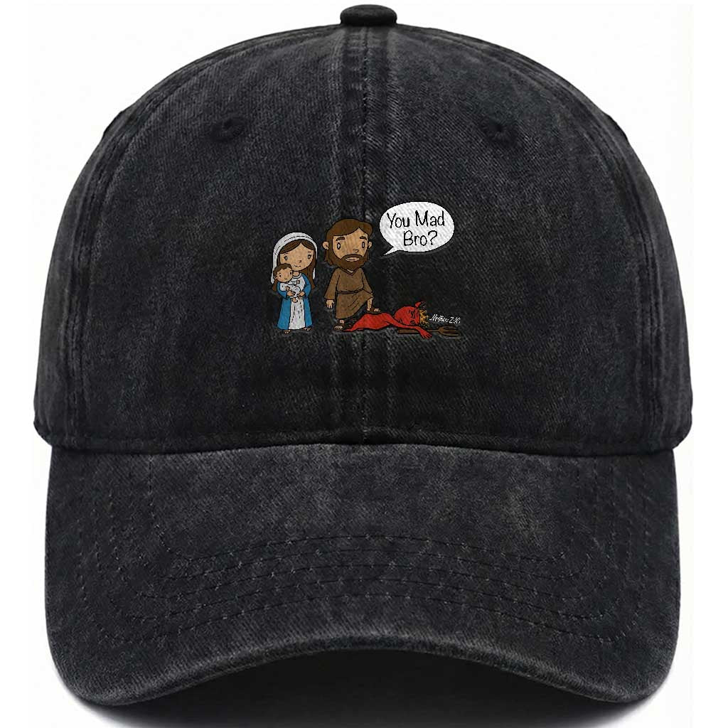 Funny Christian Washed Cotton Baseball Cap You Mad Bro Matthew 2:16 TS14 Washed Cap Universal Fit Black Print Your Wear