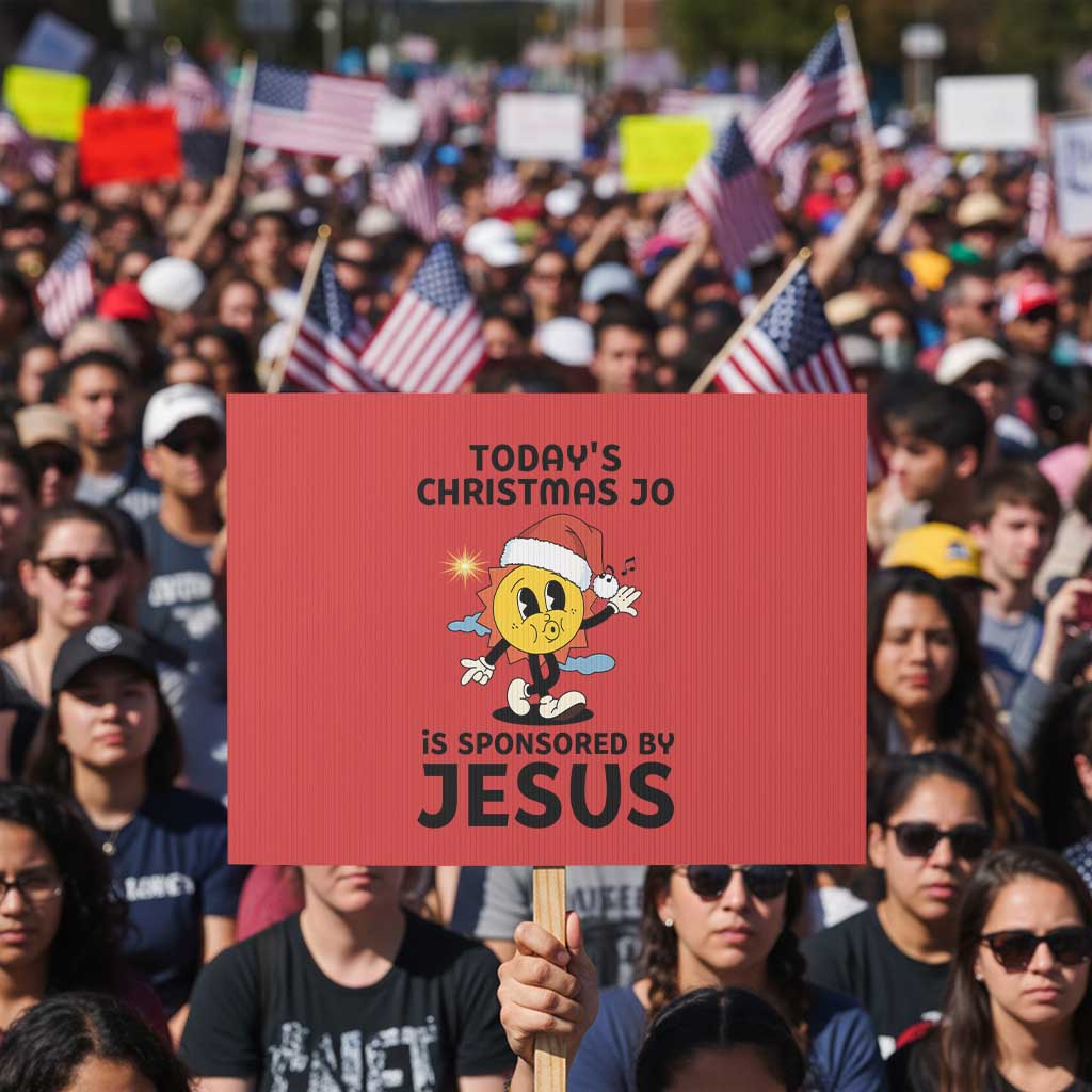 Funny Jesus Christian Christmas Protest Sign Today Is Good Mood Is Sponsored By Jesus TS14 Horizontal 18" × 24" Red Print Your Wear