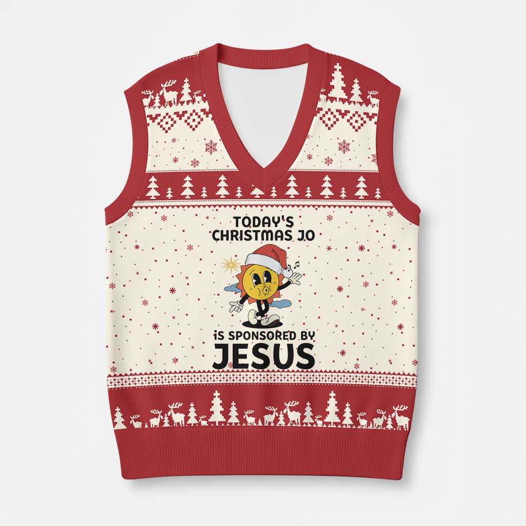 Funny Jesus Christian Xmas V-Neck Knit Sweater Vest Today Is Good Mood Is Sponsored By Jesus TS14 Beige Red Print Your Wear