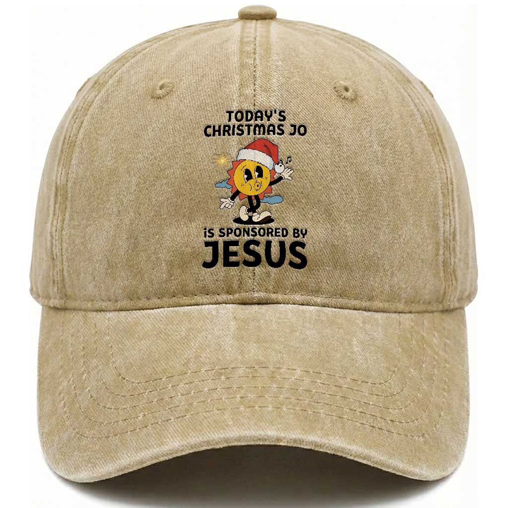 Funny Jesus Christian Christmas Washed Cotton Baseball Cap Today Is Good Mood Is Sponsored By Jesus TS14 Washed Cap Universal Fit Khaki Print Your Wear