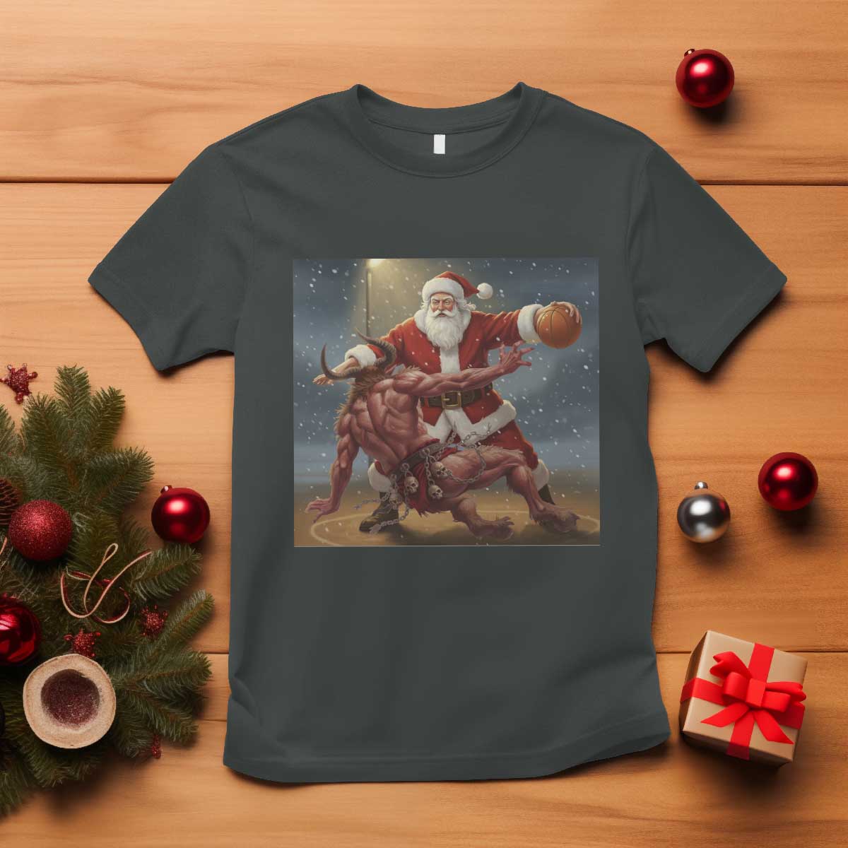 Funny Santa Basketball T Shirt Satan Christmas Meme TS14 Dark Heather Print Your Wear