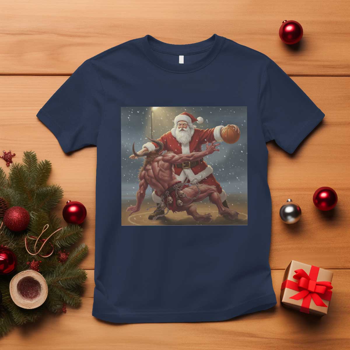 Funny Santa Basketball T Shirt Satan Christmas Meme TS14 Navy Print Your Wear