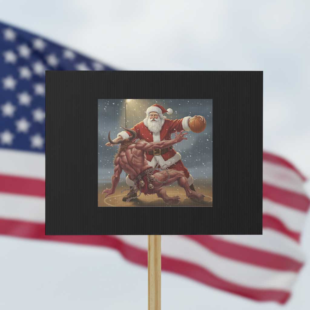 Funny Santa Basketball Protest Sign Satan Christmas Meme TS14 Horizontal 18" × 24" Black Print Your Wear