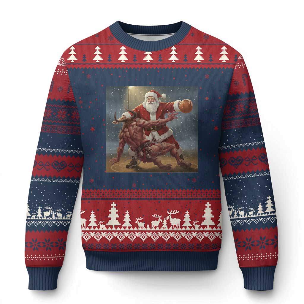 Funny Santa Basketball Ugly Christmas Sweater Satan Xmas Meme TS14 Navy Red Print Your Wear