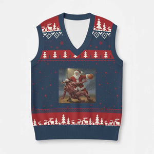 Funny Santa Basketball V-Neck Knit Sweater Vest Satan Xmas Meme TS14 Navy Red Print Your Wear