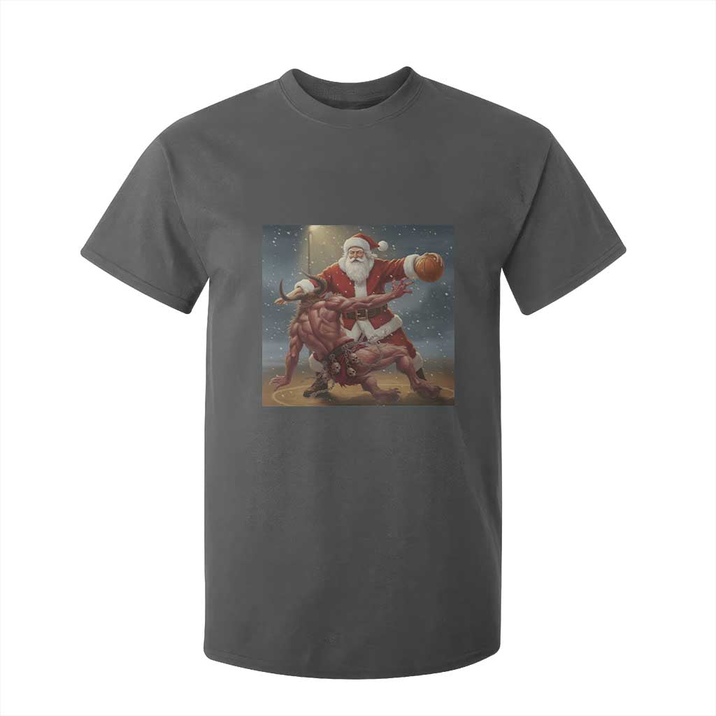 Funny Santa Basketball T Shirt For Kid Satan Christmas Meme TS14 Dark Heather Print Your Wear