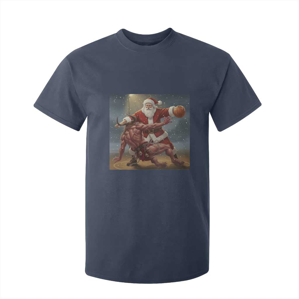 Funny Santa Basketball T Shirt For Kid Satan Christmas Meme TS14 Navy Print Your Wear