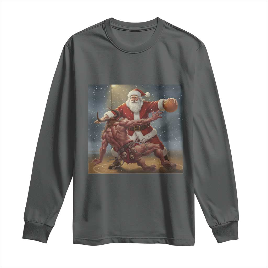 Funny Santa Basketball Long Sleeve Shirt Satan Christmas Meme TS14 Dark Heather Print Your Wear