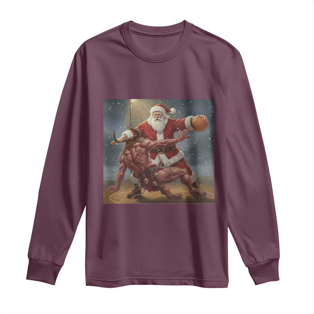 Funny Santa Basketball Long Sleeve Shirt Satan Christmas Meme TS14 Maroon Print Your Wear