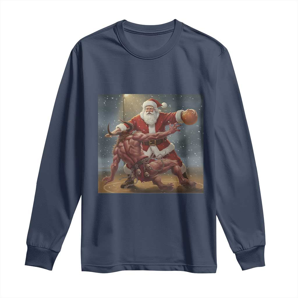 Funny Santa Basketball Long Sleeve Shirt Satan Christmas Meme TS14 Navy Print Your Wear