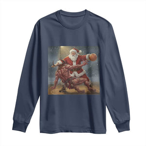Funny Santa Basketball Long Sleeve Shirt Satan Christmas Meme TS14 Navy Print Your Wear