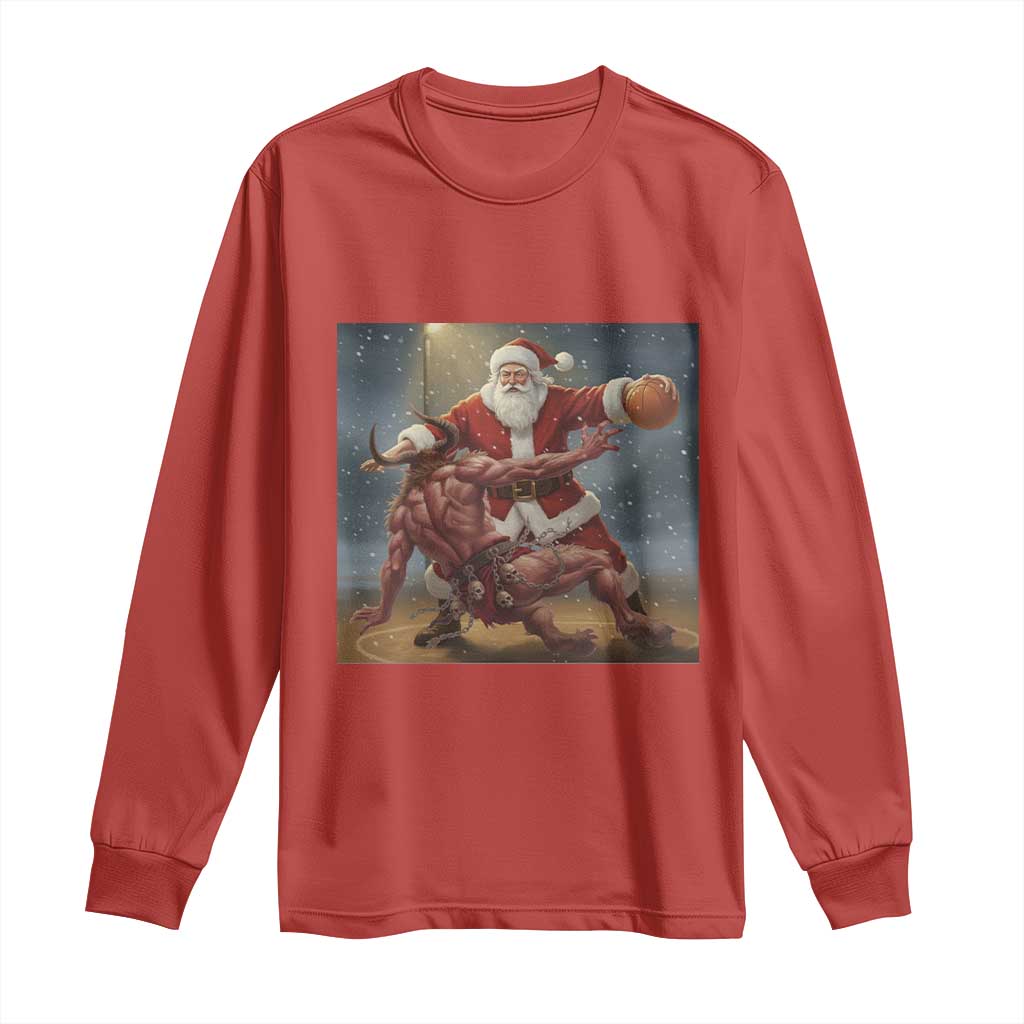 Funny Santa Basketball Long Sleeve Shirt Satan Christmas Meme TS14 Red Print Your Wear