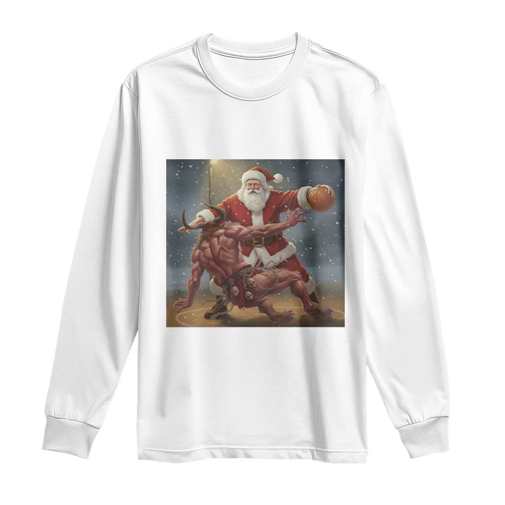 Funny Santa Basketball Long Sleeve Shirt Satan Christmas Meme TS14 White Print Your Wear