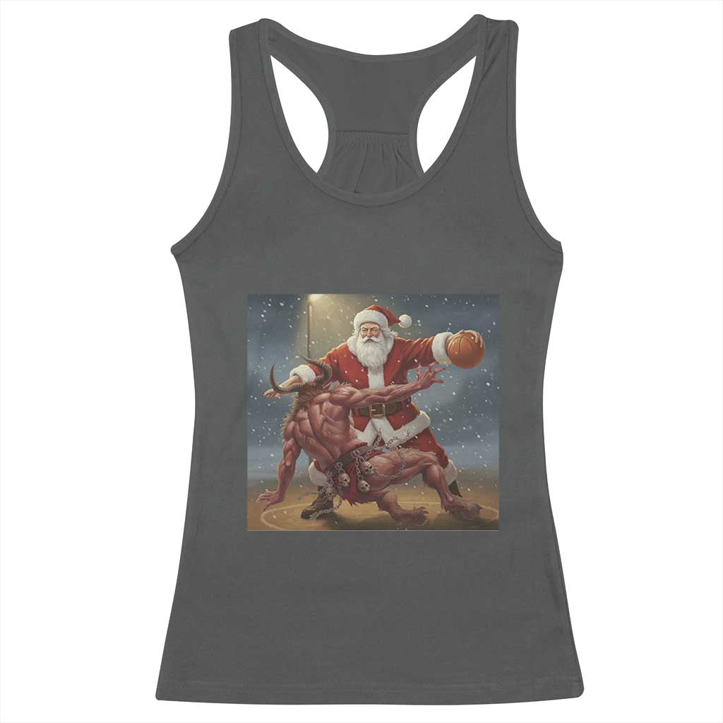 Funny Santa Basketball Racerback Tank Top Satan Christmas Meme TS14 Dark Heather Print Your Wear