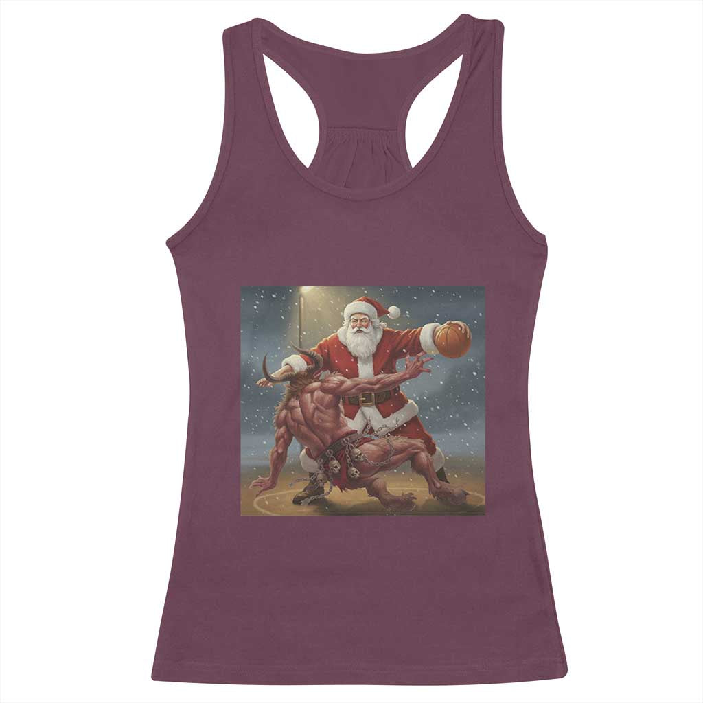 Funny Santa Basketball Racerback Tank Top Satan Christmas Meme TS14 Maroon Print Your Wear