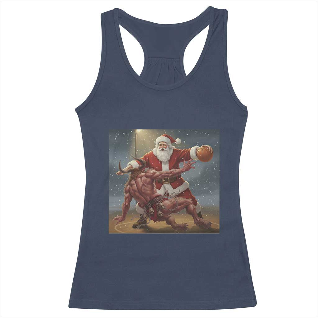 Funny Santa Basketball Racerback Tank Top Satan Christmas Meme TS14 Navy Print Your Wear