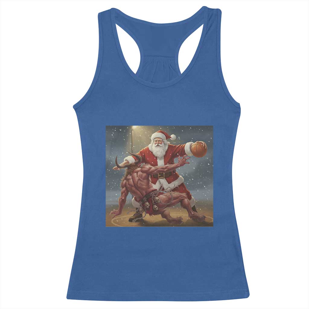 Funny Santa Basketball Racerback Tank Top Satan Christmas Meme TS14 Royal Blue Print Your Wear
