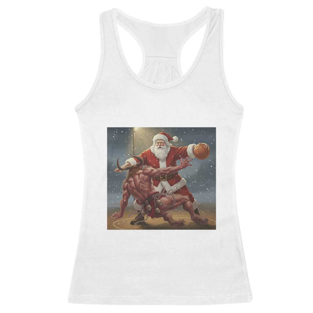Funny Santa Basketball Racerback Tank Top Satan Christmas Meme TS14 White Print Your Wear
