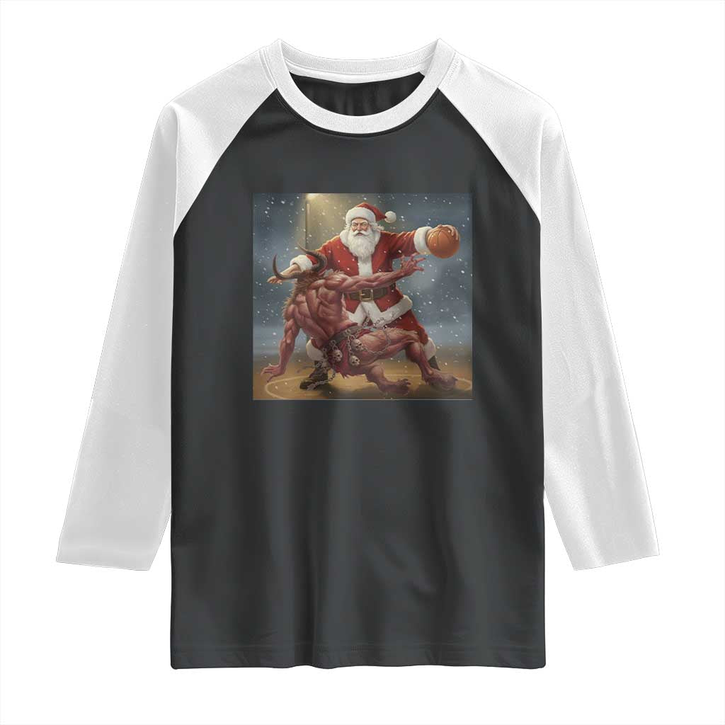 Funny Santa Basketball Raglan Shirt Satan Christmas Meme TS14 Black White Print Your Wear