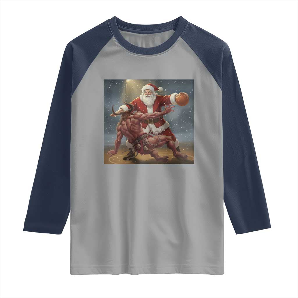 Funny Santa Basketball Raglan Shirt Satan Christmas Meme TS14 Sport Gray Navy Print Your Wear