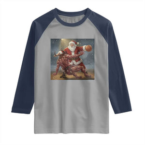 Funny Santa Basketball Raglan Shirt Satan Christmas Meme TS14 Sport Gray Navy Print Your Wear