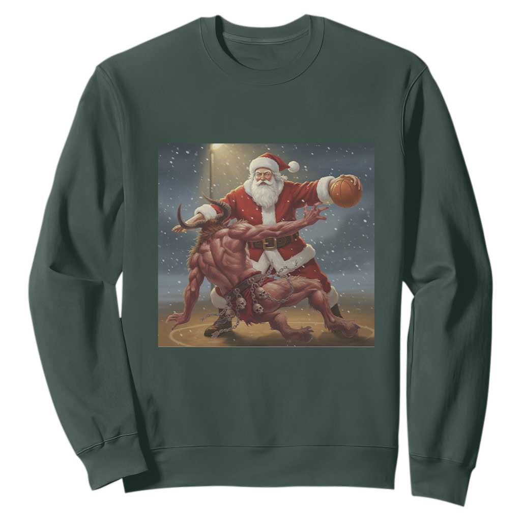 Funny Santa Basketball Sweatshirt Satan Christmas Meme TS14 Dark Forest Green Print Your Wear