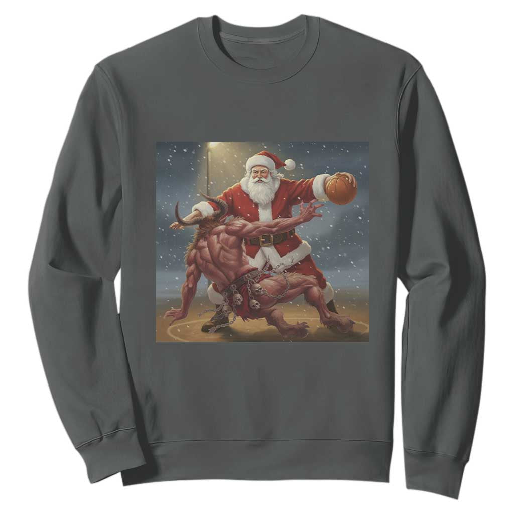 Funny Santa Basketball Sweatshirt Satan Christmas Meme TS14 Dark Heather Print Your Wear