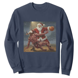 Funny Santa Basketball Sweatshirt Satan Christmas Meme TS14 Navy Print Your Wear