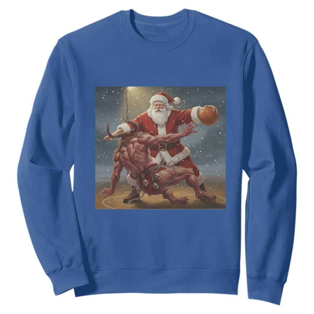 Funny Santa Basketball Sweatshirt Satan Christmas Meme TS14 Royal Blue Print Your Wear