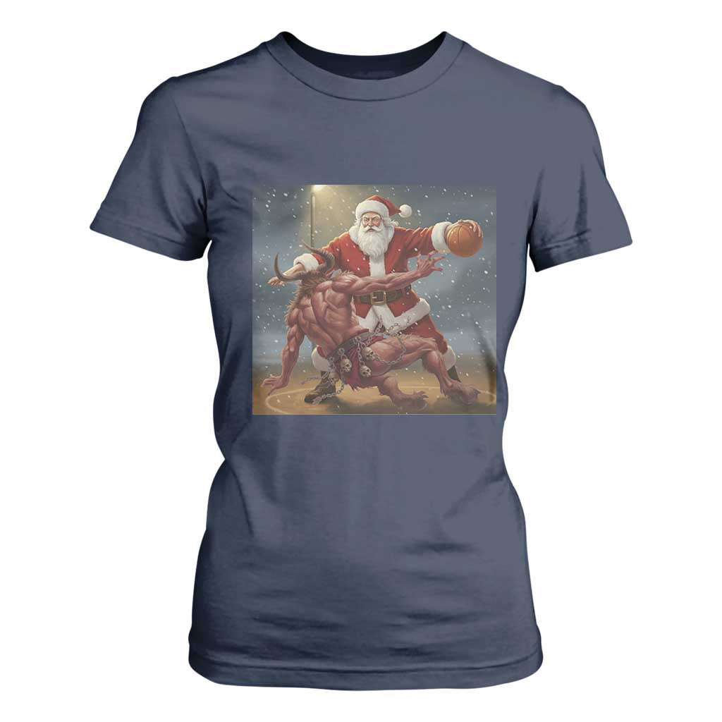Funny Santa Basketball T Shirt For Women Satan Christmas Meme TS14 Navy Print Your Wear